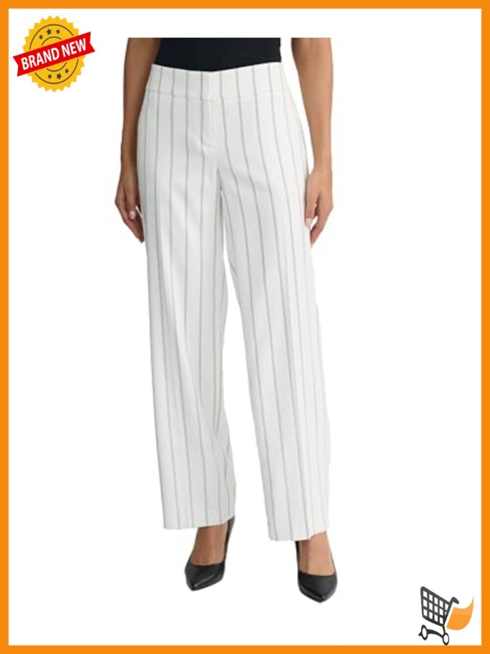 Women's Pinstripe Wide Leg Dress Pants Mid Rise Slacks